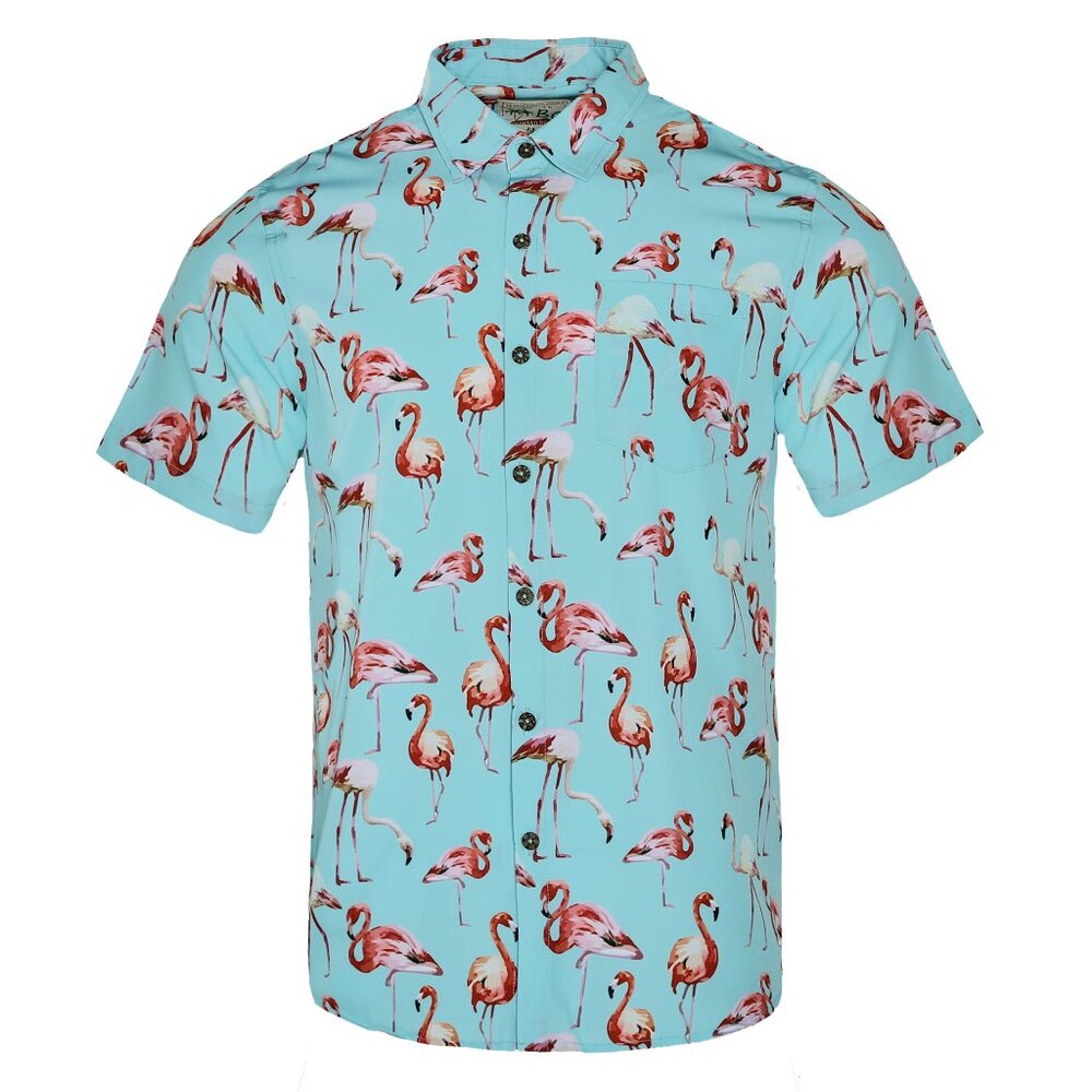 Flamingo Casual Button Down Shirts Short Sleeve Hawaiian Shirt for Men